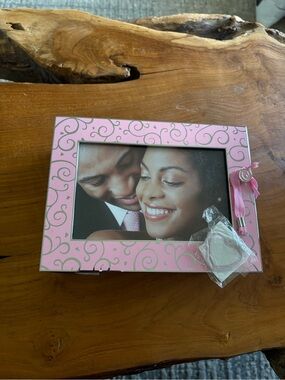 Personalized Pink Decorative Swirl Photo Frame with Heart Charm
